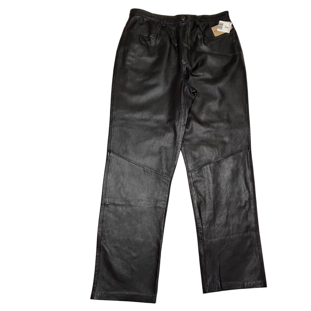 J. Khaki Black Leather Pants‎ Womens Size 12 Straight Leg Lined NWT